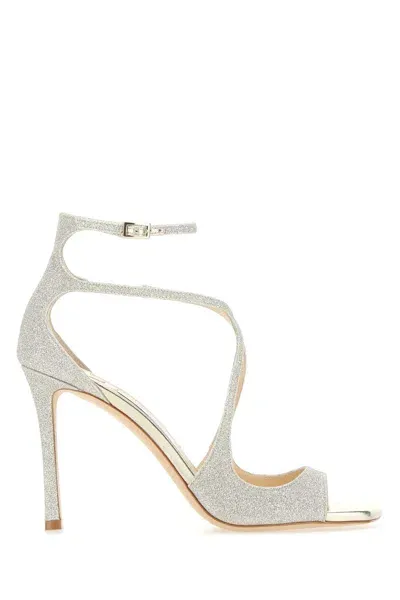 Jimmy Choo Embellished Fabric Azia 95 Sandals In Silver