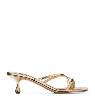 Jimmy Choo Etana 50 Leather Heeled Mules In Gold