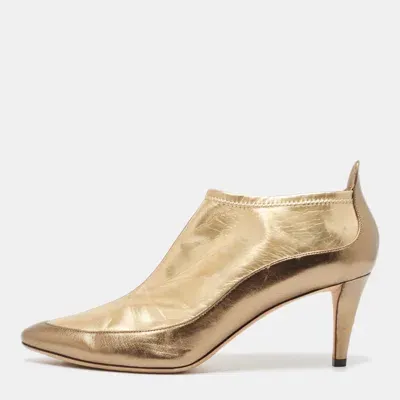 Pre-owned Jimmy Choo Gold Leather Dierdre Booties Size 41