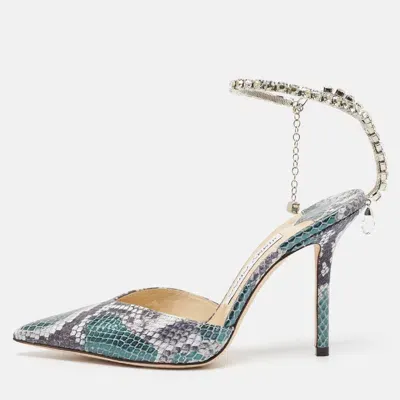 Pre-owned Jimmy Choo Green Snakeskin Embossed Leather Saeda Pumps Size 35