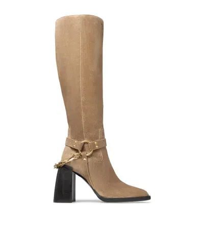 Jimmy Choo Isabelle 95 Suede Knee-high Boots In Neutral