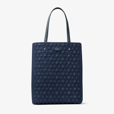 Jimmy Choo Lenny M-m Denim Tote Bag In Dark Denim/silver