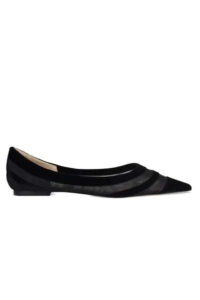 Jimmy Choo Love Tulle-trimmed Velvet Ballet Flats In Black