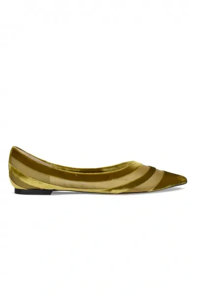 Jimmy Choo Velvet Mesh-panelled Ballerina Shoes In Green