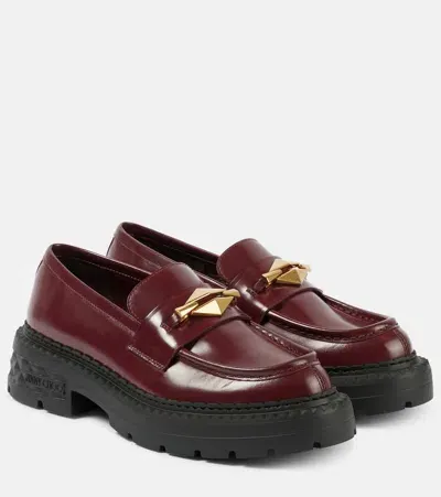 Jimmy Choo Marlow Embellished Leather Loafers In Burgundy