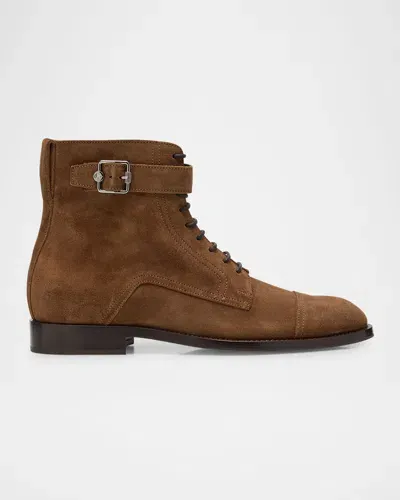 Jimmy Choo Men's Finnion Lace-up Buckle Boots In Oak