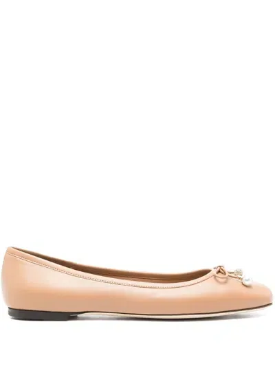 Jimmy Choo Elme Leather Ballerina Shoes In Neutrals