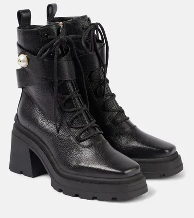 Jimmy Choo Noemi 80 Leather Combat Boots In Black