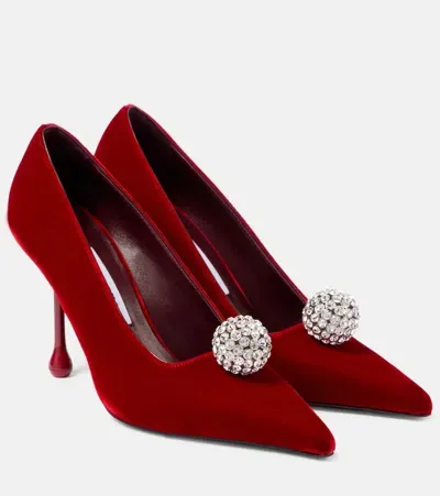 Jimmy Choo Orb 95 Embellished Velvet Sandals In Rot