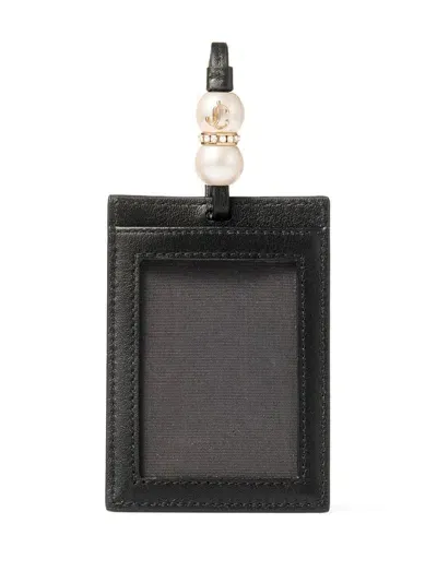 Jimmy Choo Pearl-detail Leather Cardholder In Black