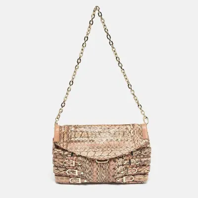 Pre-owned Jimmy Choo Pink Snakeskin And Leather Brix Convertible Chain Clutch