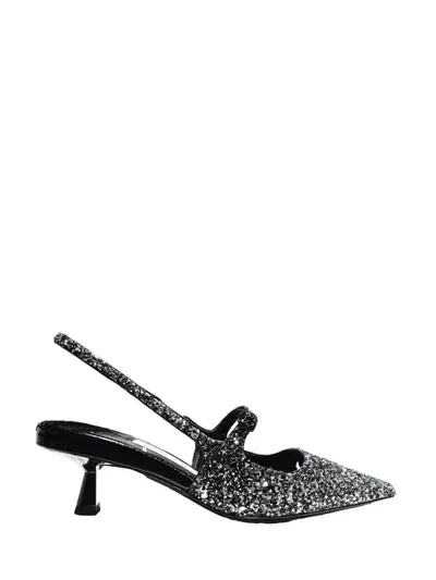 Jimmy Choo Pointed Pumps In Chunky Glitter And Leather In Silver