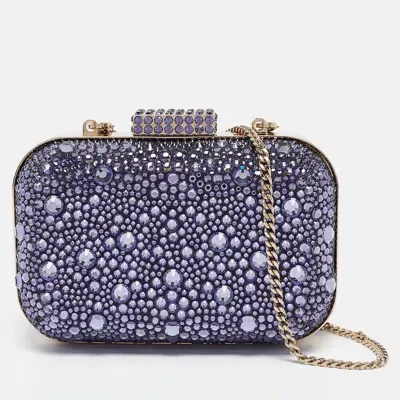 Pre-owned Jimmy Choo Purple Satin And Crystals Micro Cloud Chain Clutch