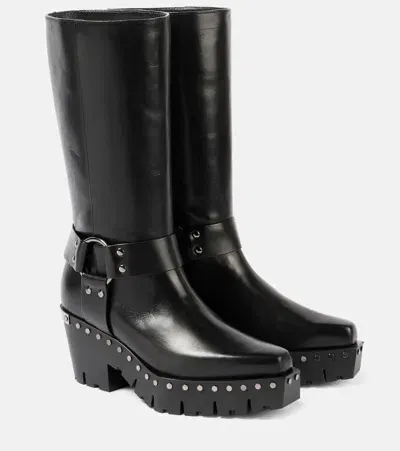 Jimmy Choo Quinn Studded Leather Biker Boots In Black