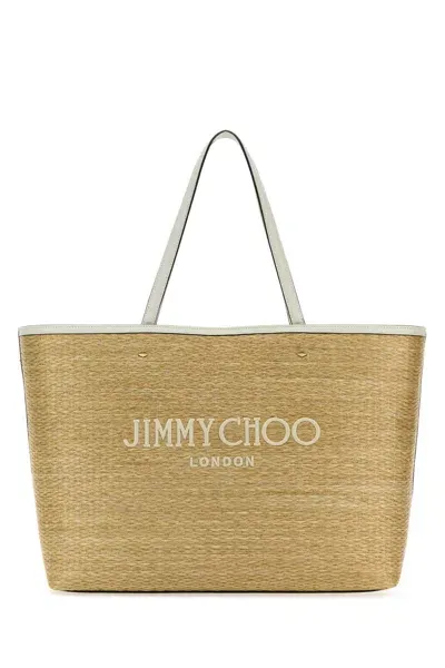 Jimmy Choo Raffia Marli/s Shopping Bag In Naturallightgold