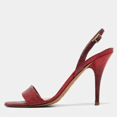 Pre-owned Jimmy Choo Red/black Embossed Lizard Slingback Sandals Size 38.5