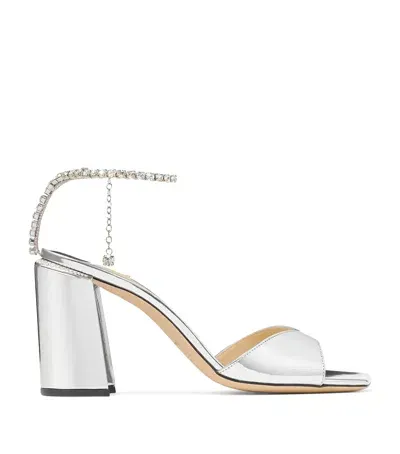 Jimmy Choo Saeda 85 Leather Heeled Sandals In Silver