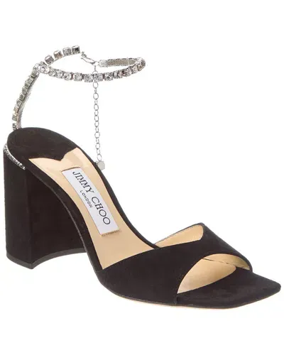 Jimmy Choo Saeda Block Heel 85 Suede Sandal In Black