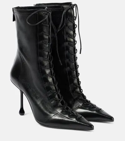 Jimmy Choo Scarlett 95 Leather Lace-up Boots In Black