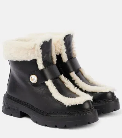 Jimmy Choo Shea Shearling-lined Leather Ankle Boots In Black