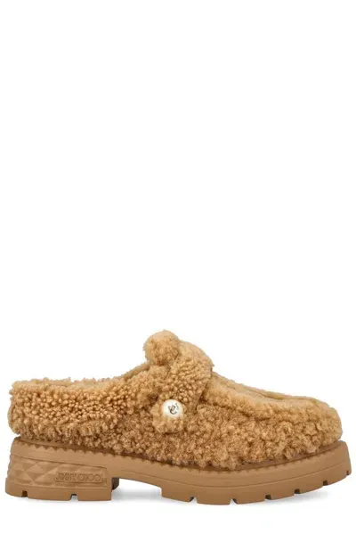 Jimmy Choo Shearling Mules In Rattan