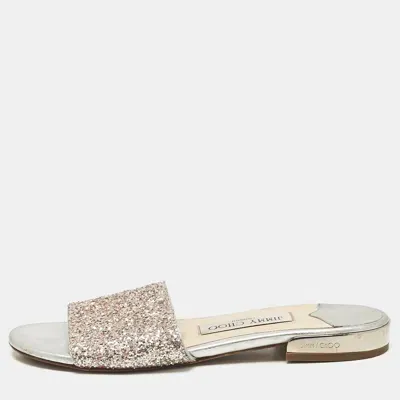 Pre-owned Jimmy Choo Silver/pink Glitter Joni Flat Slides Size 36