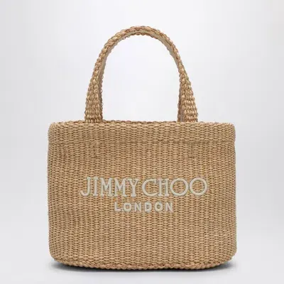 Jimmy Choo Small Beach Tote East-west In Natural Rafia In Pink