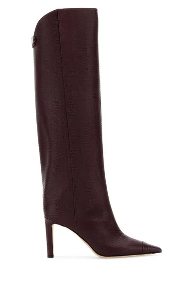 Jimmy Choo Tyrian Purple Leather Alizze Boots In Maroon