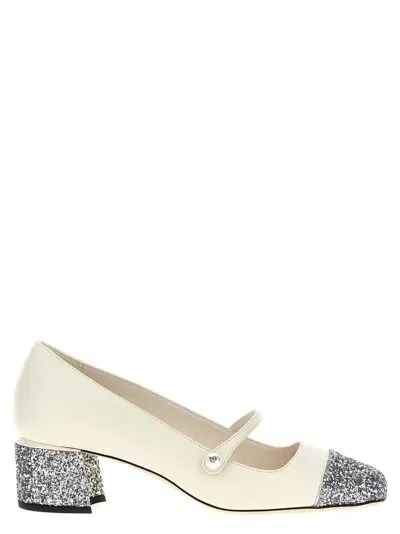 Jimmy Choo 'elisa' Square Toe Block Heel Pumps With Glitter In Silver