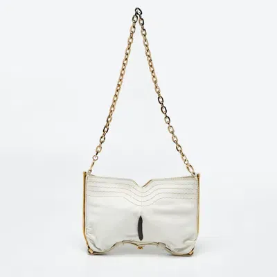 Pre-owned Jimmy Choo White/black Leather Frame Chain Bag