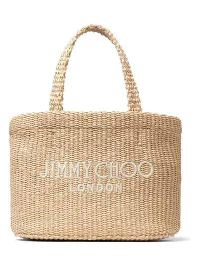 Jimmy Choo Mini Logo-embroidered Beach Bag In Natlatte