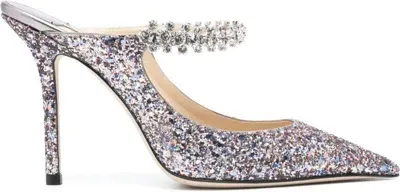 Jimmy Choo 100mm Bing Glittered Fabric Mules In Silver