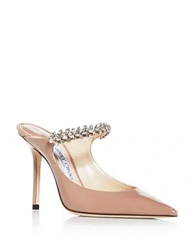 Jimmy Choo Women's Bing 100 Embellished High Heel Mules In Ballet Pink Patent Leather