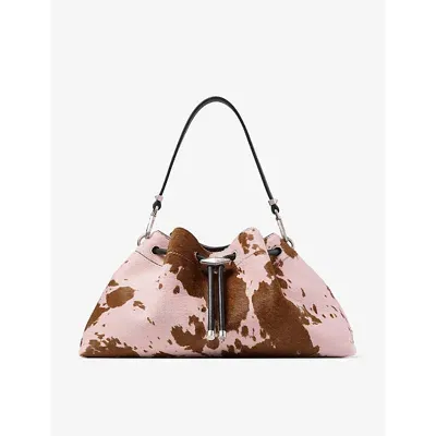 Jimmy Choo Cinch M Cow-print Shoulder Bag In Rose/cuoio/antique