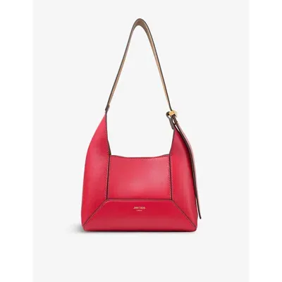 Jimmy Choo Womens  Diamond Hobo Leather Shoulder Bag In Ruby Red/gold