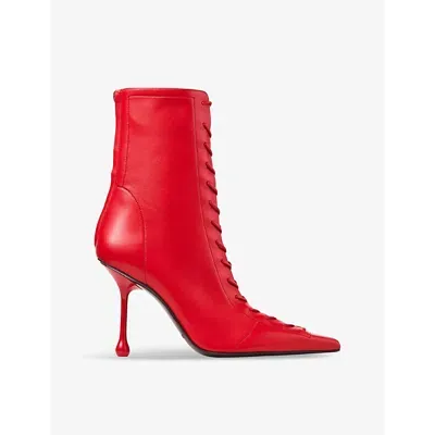 Jimmy Choo Womens Postbox Red Scarlett 95 Lace-up Leather Heeled Ankle Boots