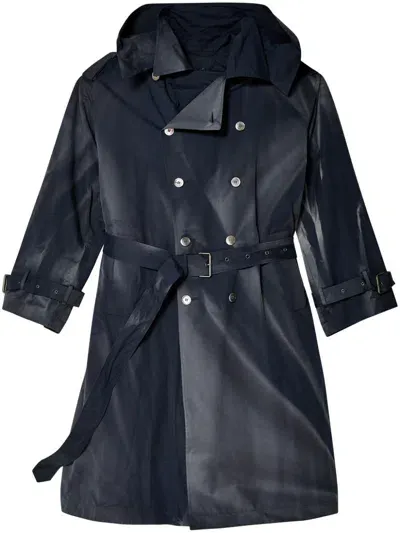 Jiyongkim Belted Hooded Trench Jacket In Blue