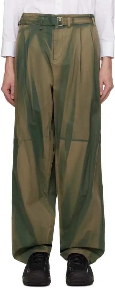 Jiyongkim Green Sun-bleached Belted Wide Trousers In Moss Green