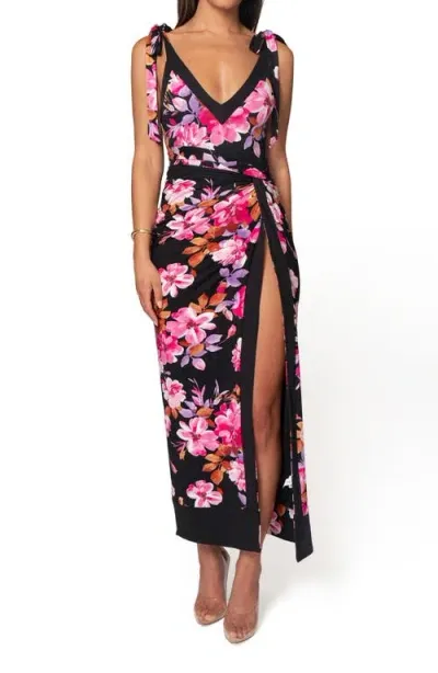 Jluxlabel Floral Kamie Convertible Reversible Bodysuit & Reversible Wrap Skirt Set In Black Floral