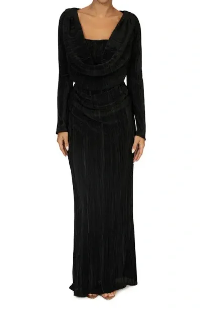 Jluxlabel Haidyn Pleated Long Sleeve Crop Top & Maxi Skirt Set In Black