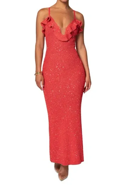 Jluxlabel Midnight Sparkle Knit Maxi Dress In Coral