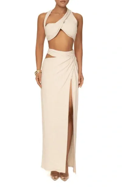 Jluxlabel New Age Sleeveless Crop Top & Maxi Skirt Set In Beige