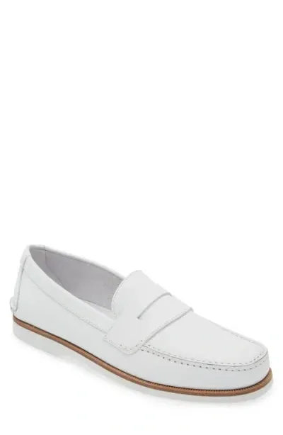 Jm Weston Bateau Water Resistant Penny Loafer In White/cement