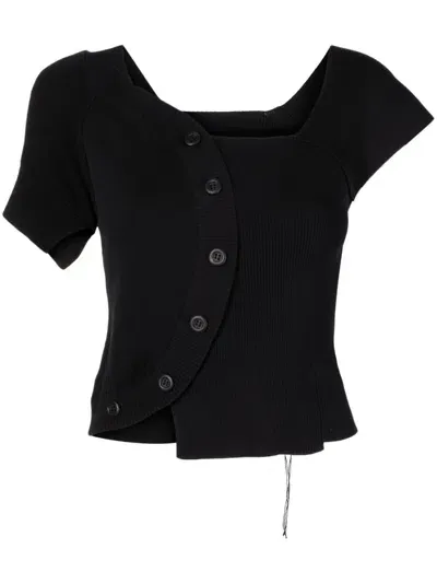 Jnby Asymmetric Ribbed-knit Top In Black