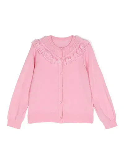 Jnby By Jnby Kids' Cardigan Mit Spitzenkragen In Rosa