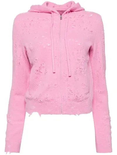 Jnby Distressed Hooded Cardigan In Pink