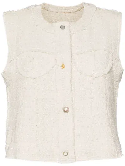 Jnby Jacquard Cropped Vest Waistcoat In White