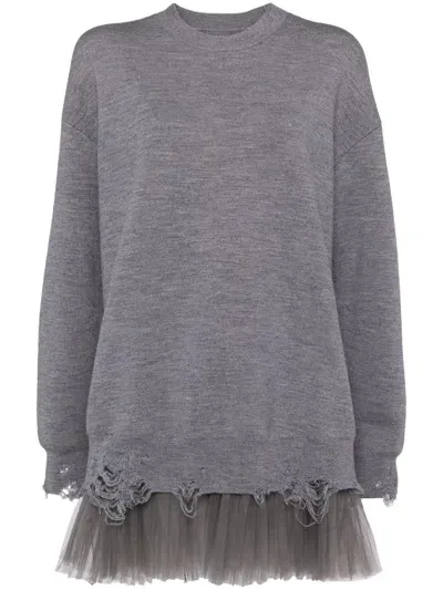 Jnby Oversize Long-sleeved Sweater Dress In Grey