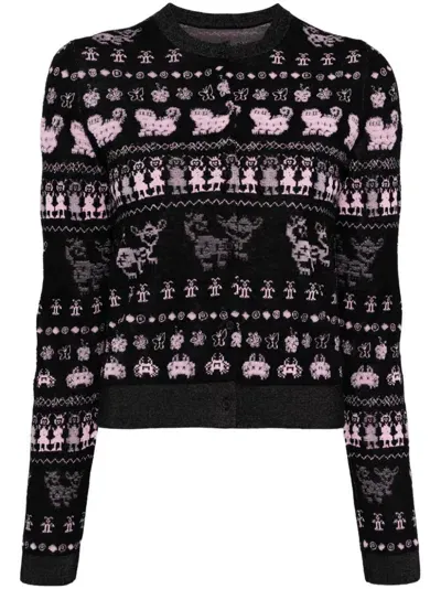 Jnby Patterned Slim Fit Cropped Sweater In Black