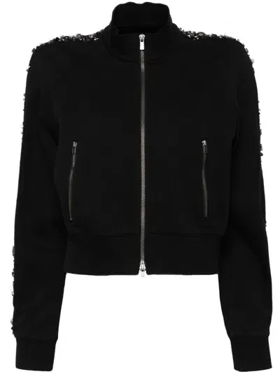 Jnby Rhinestone-embellished Sweatshirt Cardigan In Black